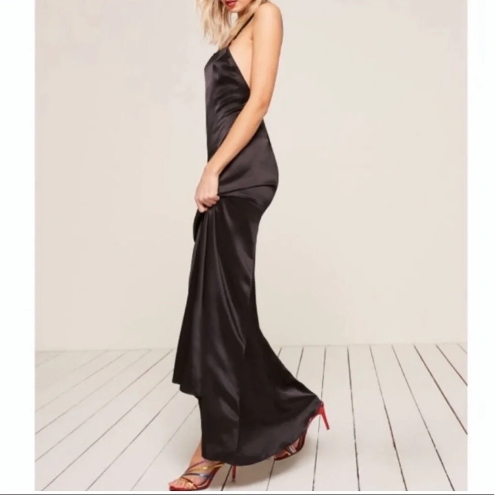 Reformation Black silk slip dress Bias Cut Open Back "Rosie" Gown Cocktail Maxi - Picture 2 of 13